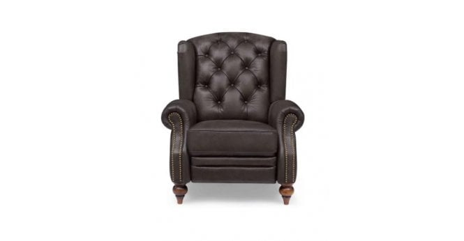 At The Helm  Buckingham Leather Chesterfield Power Reclining Wing Chair