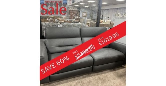 Calia CLEARANCE Tesseo 3 Seater Italian Grey Leather Power Recliner Sofa