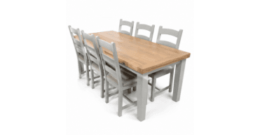 CLEARANCE - Hastings Large Extending Dining Table in Stone Grey with 6 Ladder Back Chairs