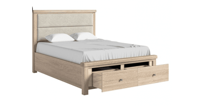 Corndell  Le Havre Bed Cream Herringbone Headboard with Drawer White Wash