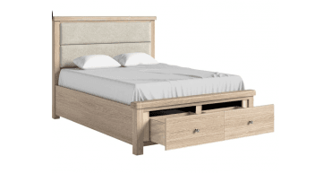Corndell Le Havre Bed Cream Herringbone Headboard with Drawer White Wash