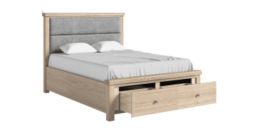 Corndell Le Havre Bed Grey Headboard with Drawer White Wash