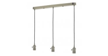 3 Light Bar Suspension Antique Chrome With Grey Cable