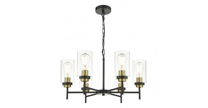 Där Lighting Abel 6 Light Pendant Satin Black & Gold with Glass Shades