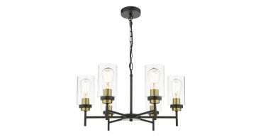 Abel 6 Light Pendant Satin Black & Gold with Glass Shades