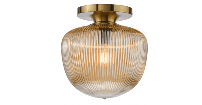 Där Lighting Abrielle Flush Brushed Bronze and Amber Ribbed Glass