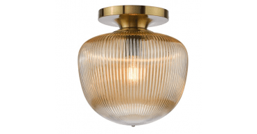 Abrielle Flush Brushed Bronze and Amber Ribbed Glass
