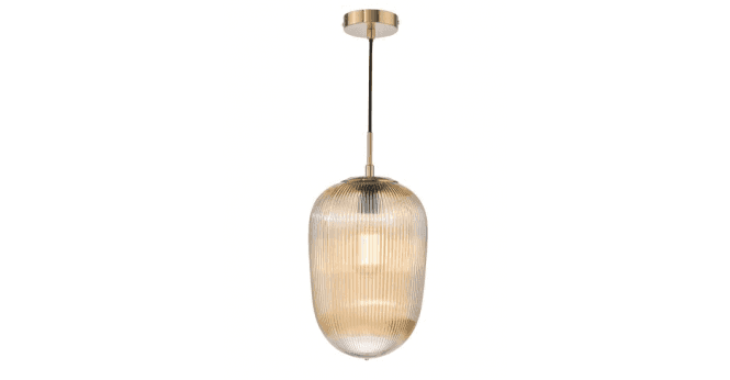 Där Lighting Abrielle Pendant Brushed Bronze and Amber Ribbed Glass