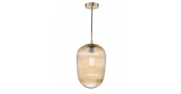 Abrielle Pendant Brushed Bronze and Amber Ribbed Glass