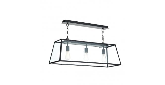 Där Lighting Academy 3 Light Bar Pendant Matt Black and Glass