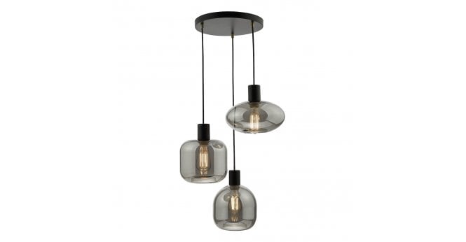 Där Lighting Aiden 3 Light Cluster Pendant Smoked Glass and Satin Black
