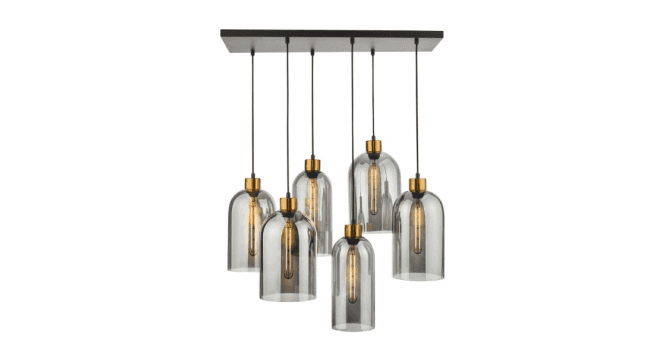 Där Lighting Alma 6 Light Bar Pendant Matt Black & Brass with Smoked Glass