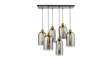 Alma 6 Light Bar Pendant Matt Black & Brass with Smoked Glass