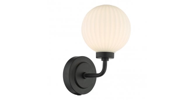 Där Lighting Alrik Bathroom Wall Light Matt Black Opal Glass IP44