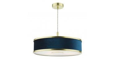 Alvaro 3 Light Pendant Brushed Brass and Blue With Shade