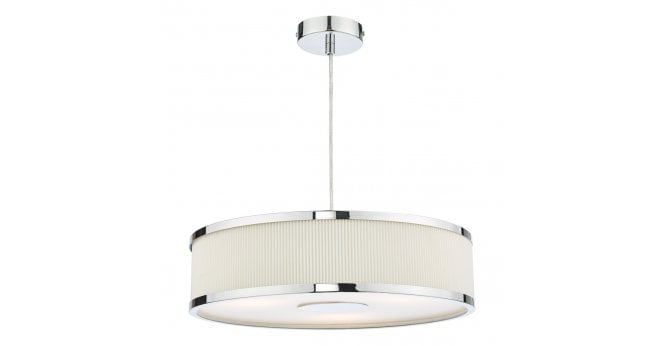 Där Lighting Alvaro 3 Light Pendant Polished Chrome and Ivory With Shade