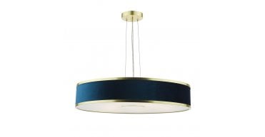 Alvaro 6 Light Pendant Brushed Brass and Blue With Shade