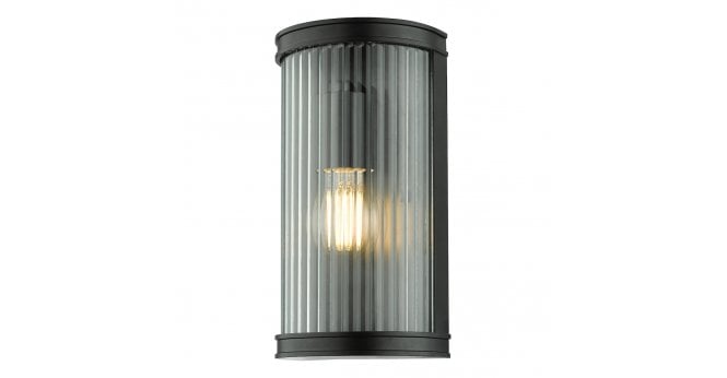 Där Lighting Anund Bathroom Wall Light Matt Black Ribbed Glass IP44