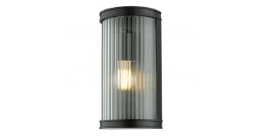Anund Bathroom Wall Light Matt Black Ribbed Glass IP44