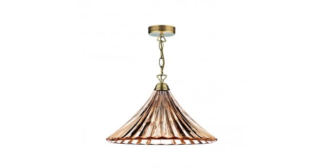 Där Lighting Ardeche 1 Light Large Pendant Amber Glass & Antique Brass