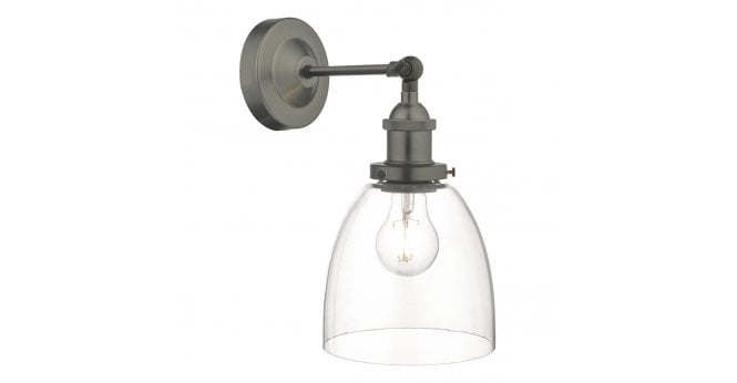 Där Lighting Arvin Industrial Wall Light Antique Chrome with Clear Glass Shade