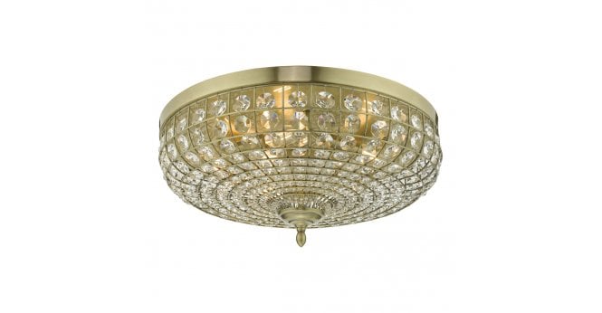 Där Lighting Asmara 5 Light Flush Antique Brass Crystal