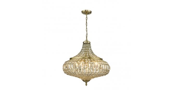 Där Lighting Asmara 6 Light Pendant Antique Brass Crystal