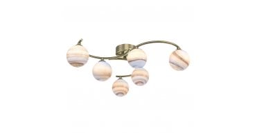 Atiya 6 Light Semi Flush Antique Brass With Planet Art Glass