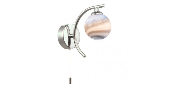 Där Lighting Atiya Wall Light Polished Chrome With Planet Style Glass