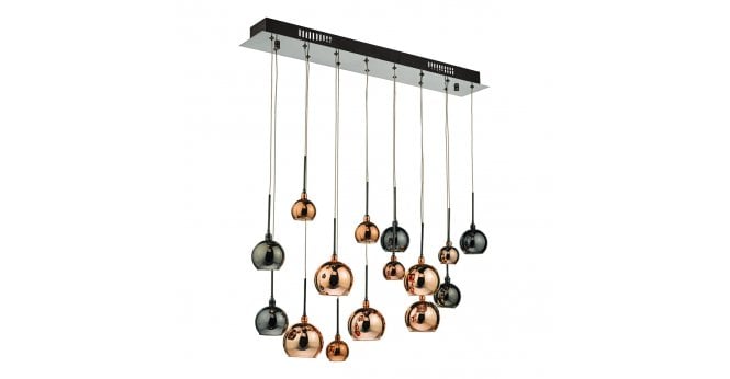 Där Lighting Aurelia 15 Light Bar Pendant Black Chrome & Copper/Bronze Glass
