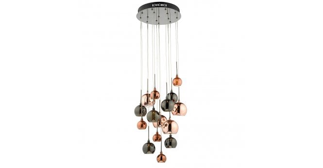 Där Lighting Aurelia 15lt Cluster Pendant Black Chrome & Copper/Bronze Glass