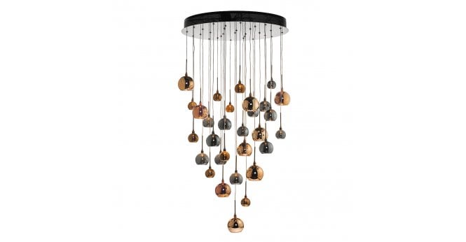 Där Lighting Aurelia 30lt Cluster Pendant Black Chrome & Copper/Bronze Glass 3M Drop