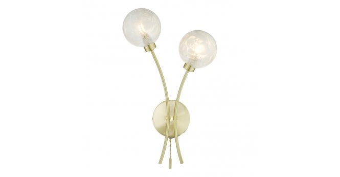 Där Lighting Avari 2 Light Wall Light Satin Brass Glass