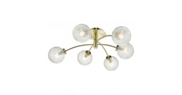 Avari 6 Light Semi Flush Satin Brass And Clear Frosted Glass