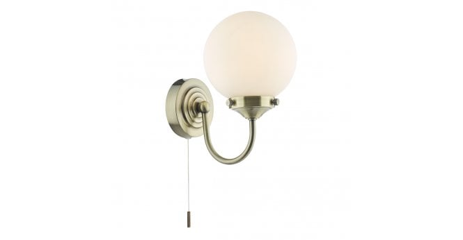 Där Lighting Barclay Bathroom Wall Light Antique Brass Opal Glass IP44
