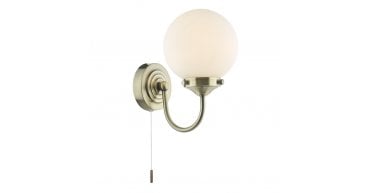 Barclay Bathroom Wall Light Antique Brass Opal Glass IP44