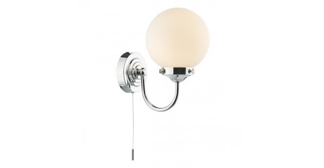 Där Lighting Barclay Bathroom Wall Light Polished Chrome Opal Glass IP44