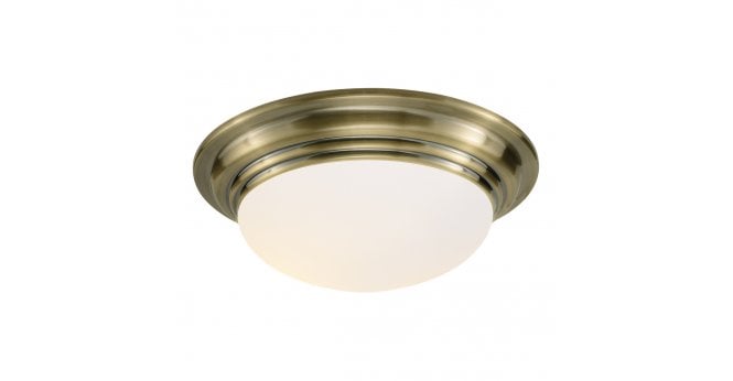 Där Lighting Barclay Large Bathroom Flush Antique Brass Opal Glass IP44
