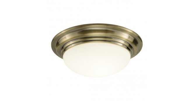 Där Lighting Barclay Small Bathroom Flush Antique Brass Opal Glass IP44