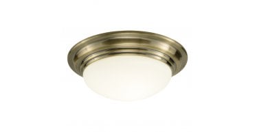 Barclay Small Bathroom Flush Antique Brass Opal Glass IP44