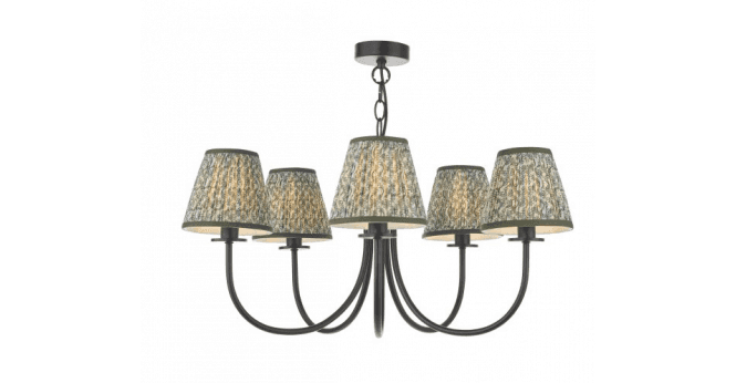 Där Lighting Becca 5 Light Armed Pendant Matt Black With Shade