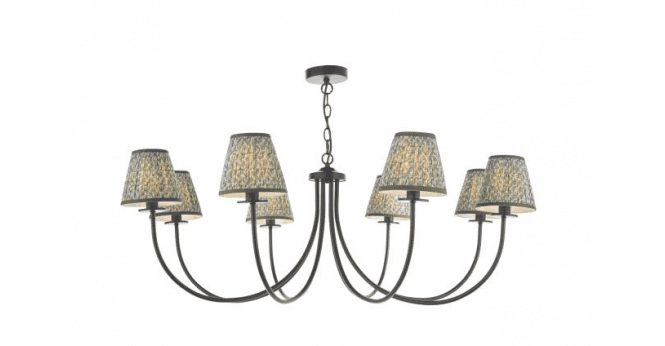 Där Lighting Becca 8 Light Armed Pendant Matt Black With Shade