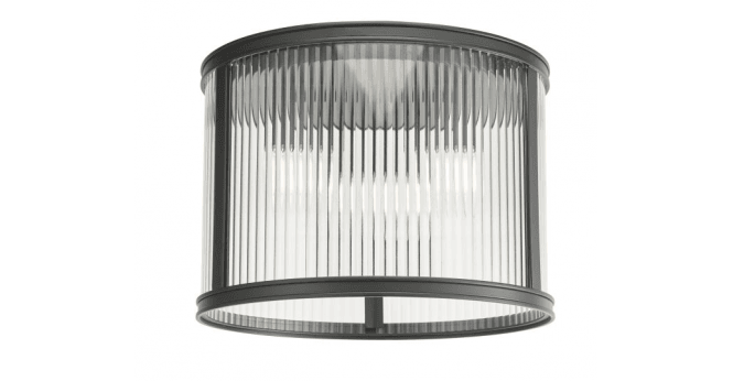 Där Lighting Bianka 3 Light Flush Matt Black and Ribbed Glass