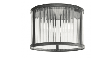 Bianka 3 Light Flush Matt Black and Ribbed Glass