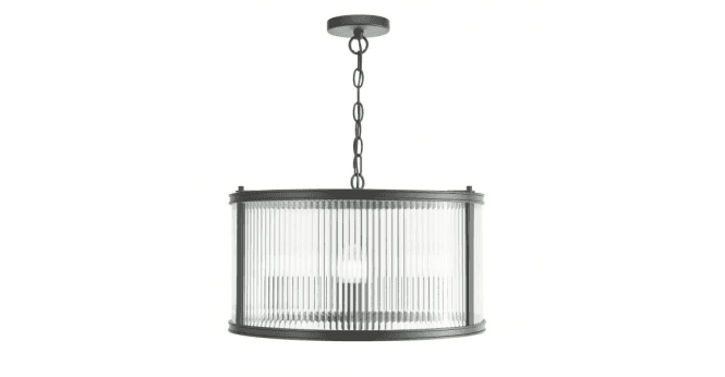 Där Lighting Bianka 3 Light Pendant Matt Black and Ribbed Glass