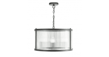 Bianka 3 Light Pendant Matt Black and Ribbed Glass