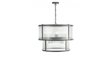 Bianka 6 Light Pendant Matt Black and Ribbed Glass