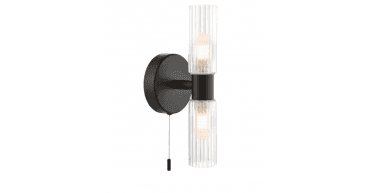 Bolton 2 Light Bathroom Wall Light Matt Black and Ribbed Glass IP44