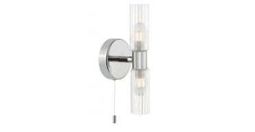 Bolton 2 Light Bathroom Wall Light Polished Chrome and Ribbed Glass IP44