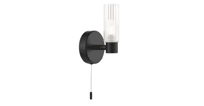 Där Lighting Bolton Bathroom Wall Light Matt Black and Ribbed Glass IP44